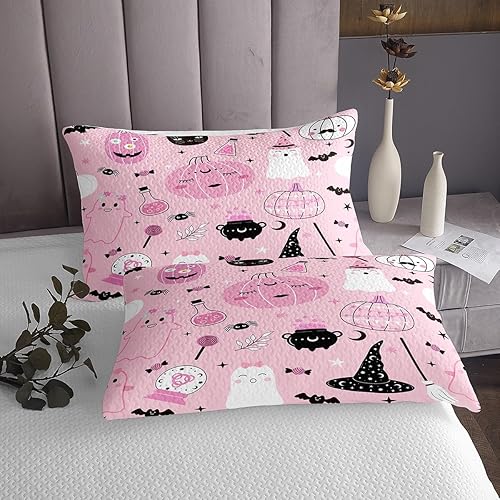 Miniatura 4 de Feelyou Juego de sábanas de Halloween de tamaño matrimonial, para decoración de Halloween, juego de sábanas bajeras con diseño de calabaza, funda de