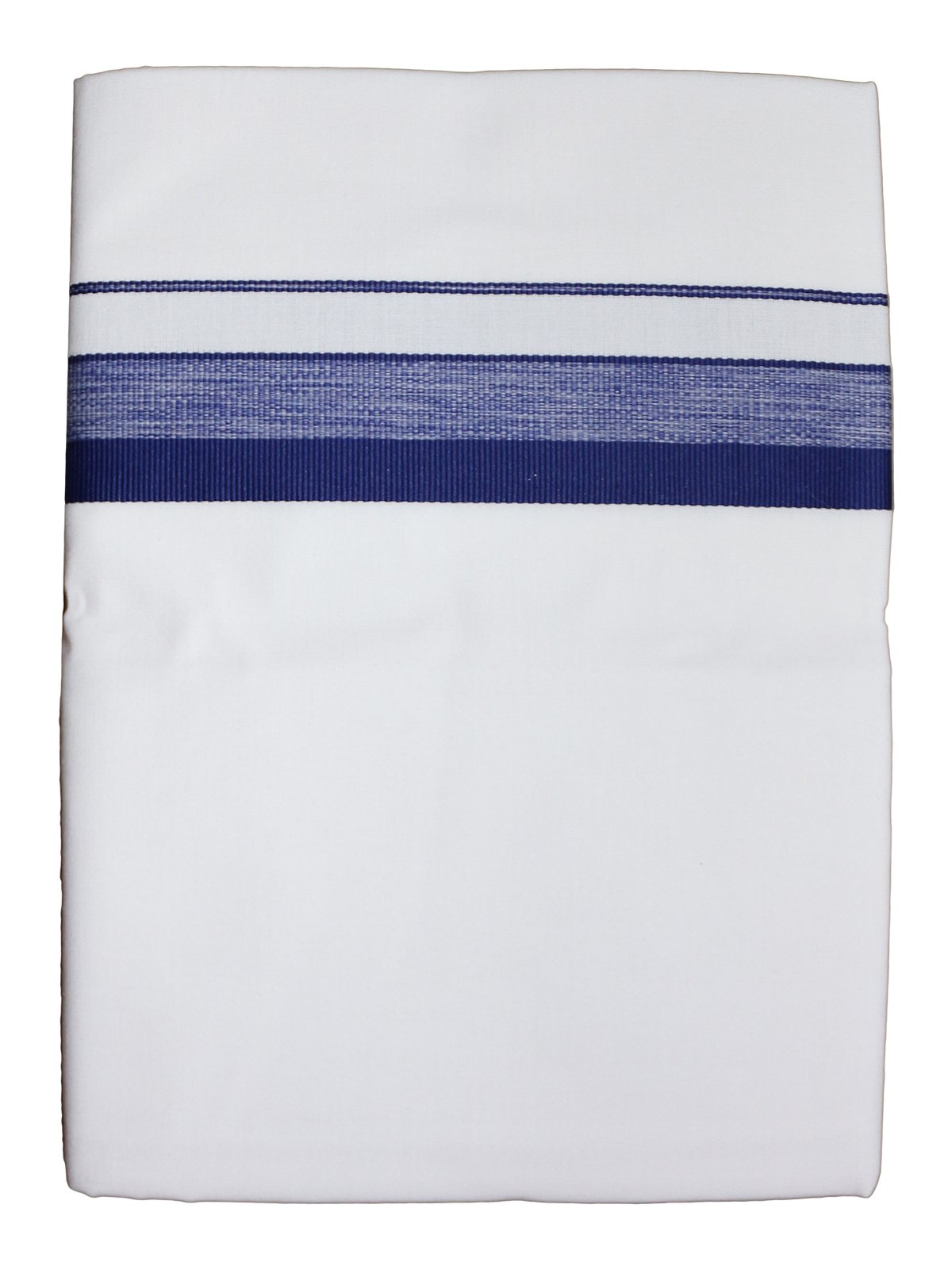 Prakasam Cotton Mens White Single Poly Cotton Dhoti With Fancy Border (1.28X2.00 Mtrs) (Gold Star) (Navy)