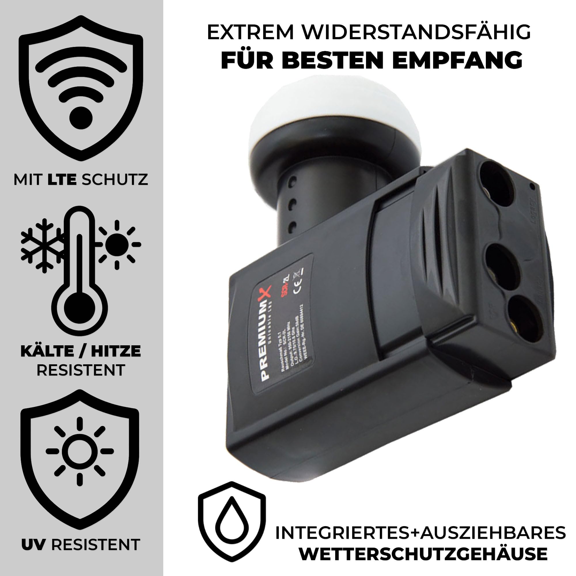 Premium X SCR-2L Sat Unicable LNB SCR 2 Sistema de Cable único heredado Unikabel 4 + 2 participantes FullHD 4K HDTV Ultra HD
