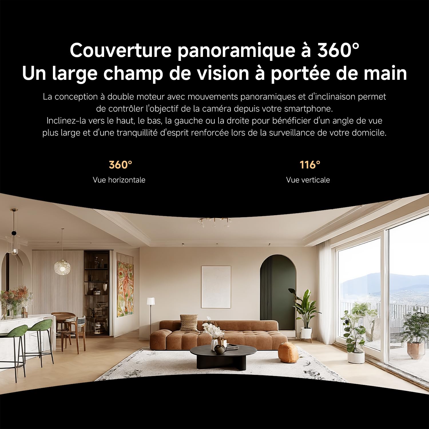 XIAOMI C500 Camera Interieur, 3,5K 6MP 360° Caméras de Surveillance, Alexa | Détection Personnes/Animaux, Suivi Auto, Couleurs Réelles En Faible Luminosité, Audio Bidirectionnel, Wi-Fi 6 2,4/5 GHz