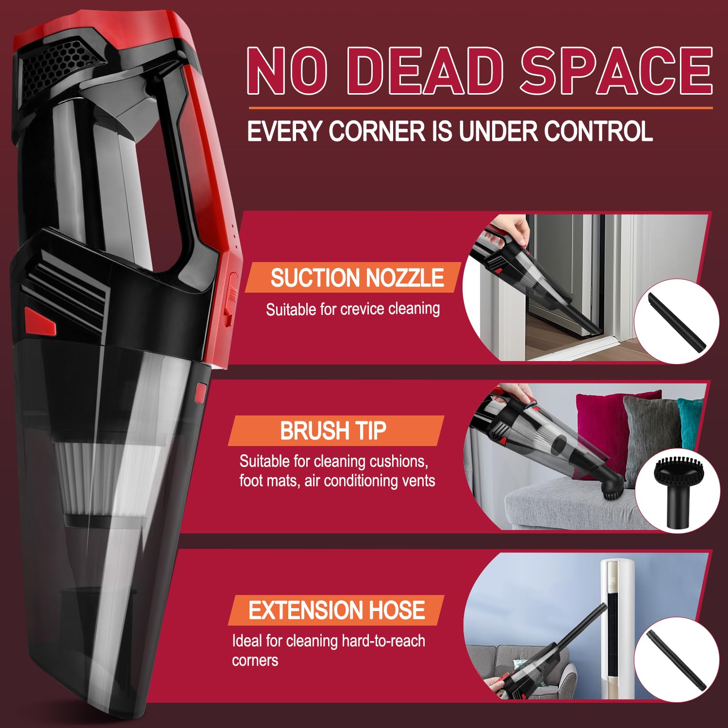 KMM Handheld Vacuum, 9000PA Car Vacuum Cordless Rechargeable, Mini