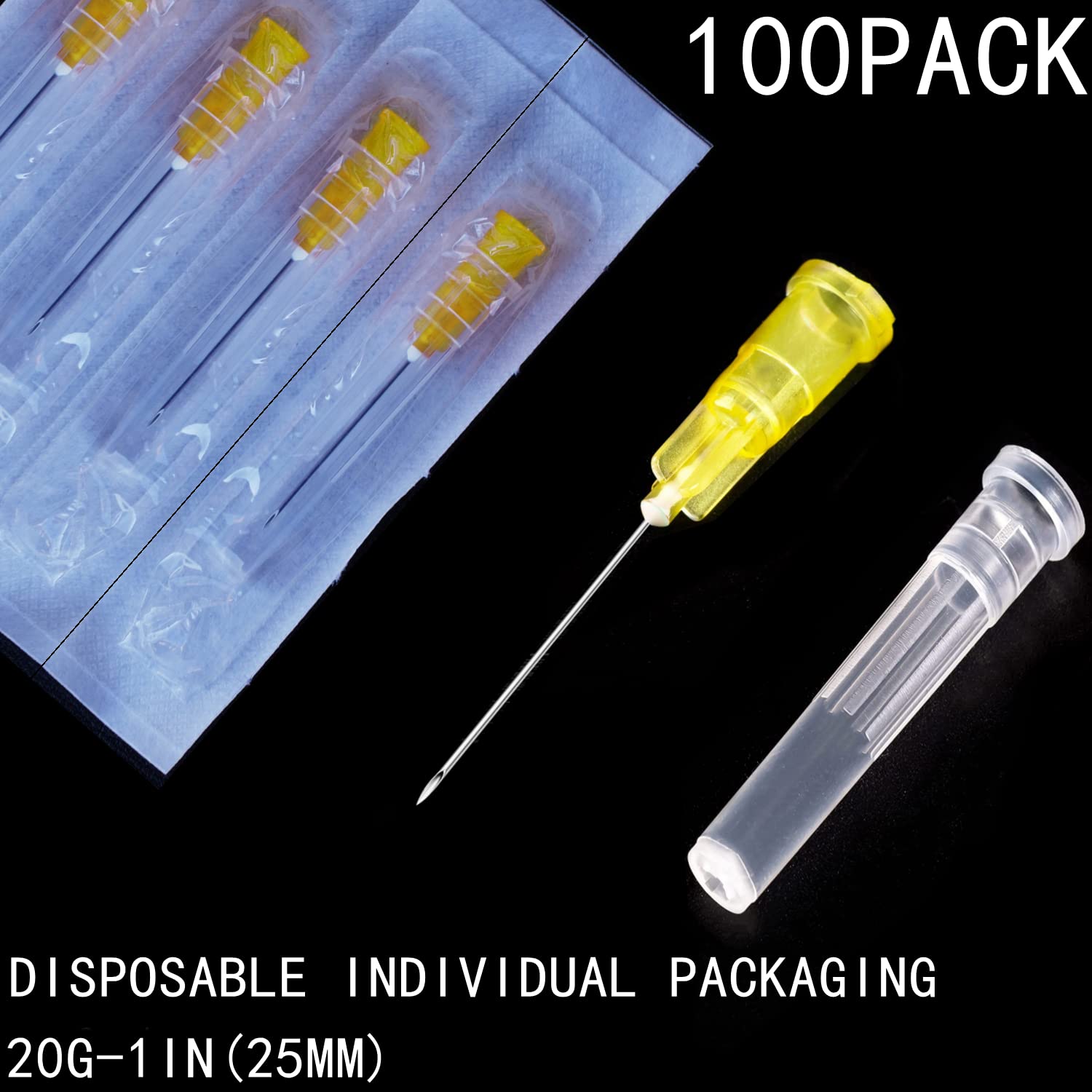 100Pack 20Ga 1Inch/25mm with Cap Dispensing Needla Accessories Disposable Lab Supplies, Individually Sealed Wrapped — Amazon image 3