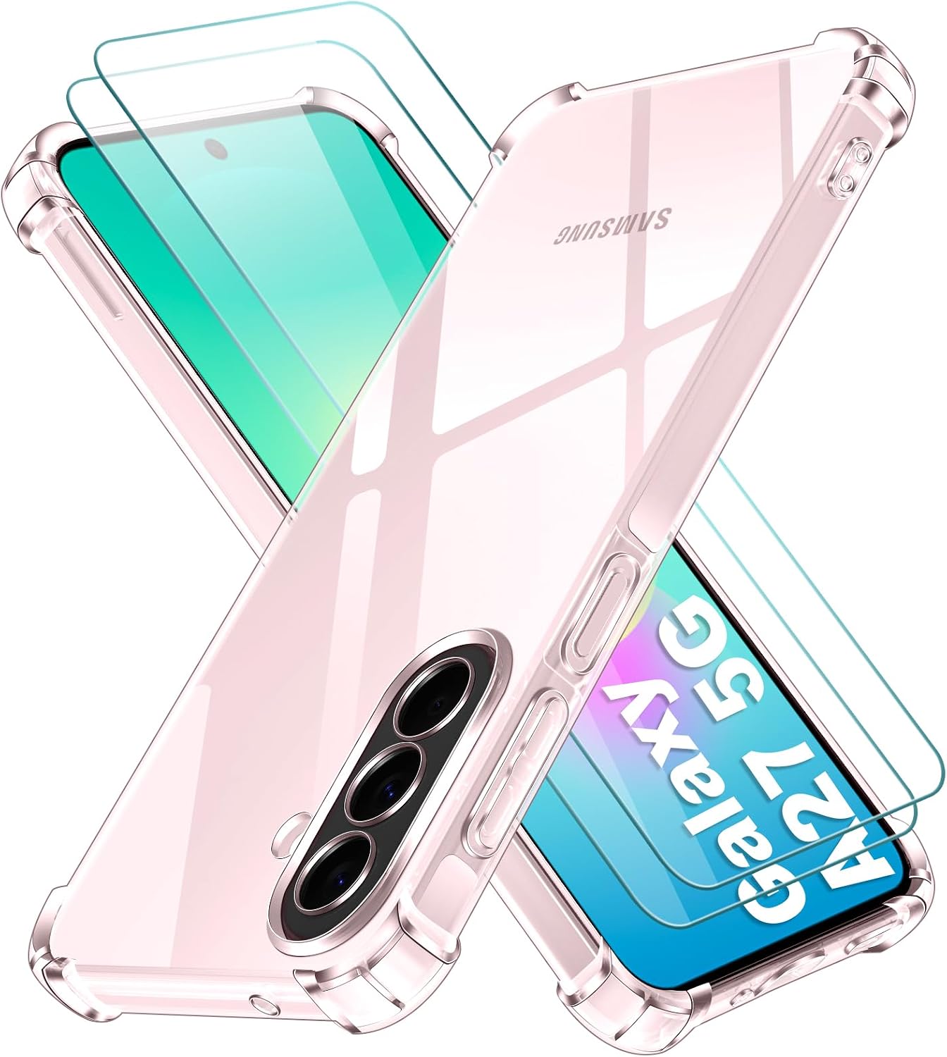 ivoler Przezroczyste Etui dla Samsung Galaxy A27 5G + 2 Szkła Hartowane, Wzmocnione Narożniki, Cienkie Miękkie TPU