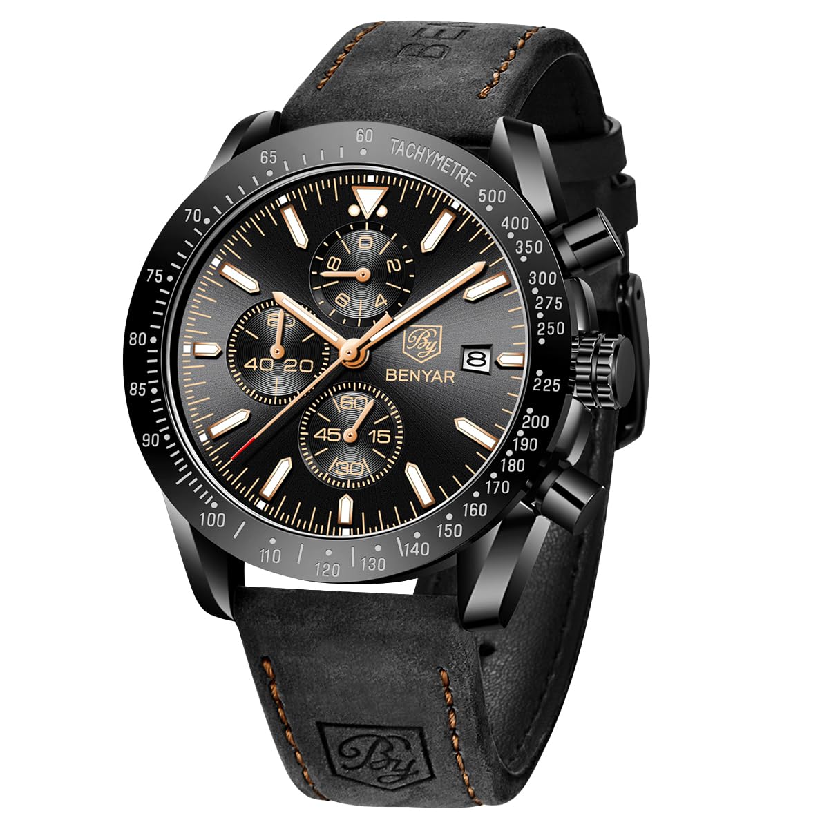 BY BENYAR Orologio Uomo Cronografo Analogico al Quarzo Impermeabile Orologi Sportivo Moda Classico Elegante Orologio da Polso Uomo Cinturino Pelle/Acciaio