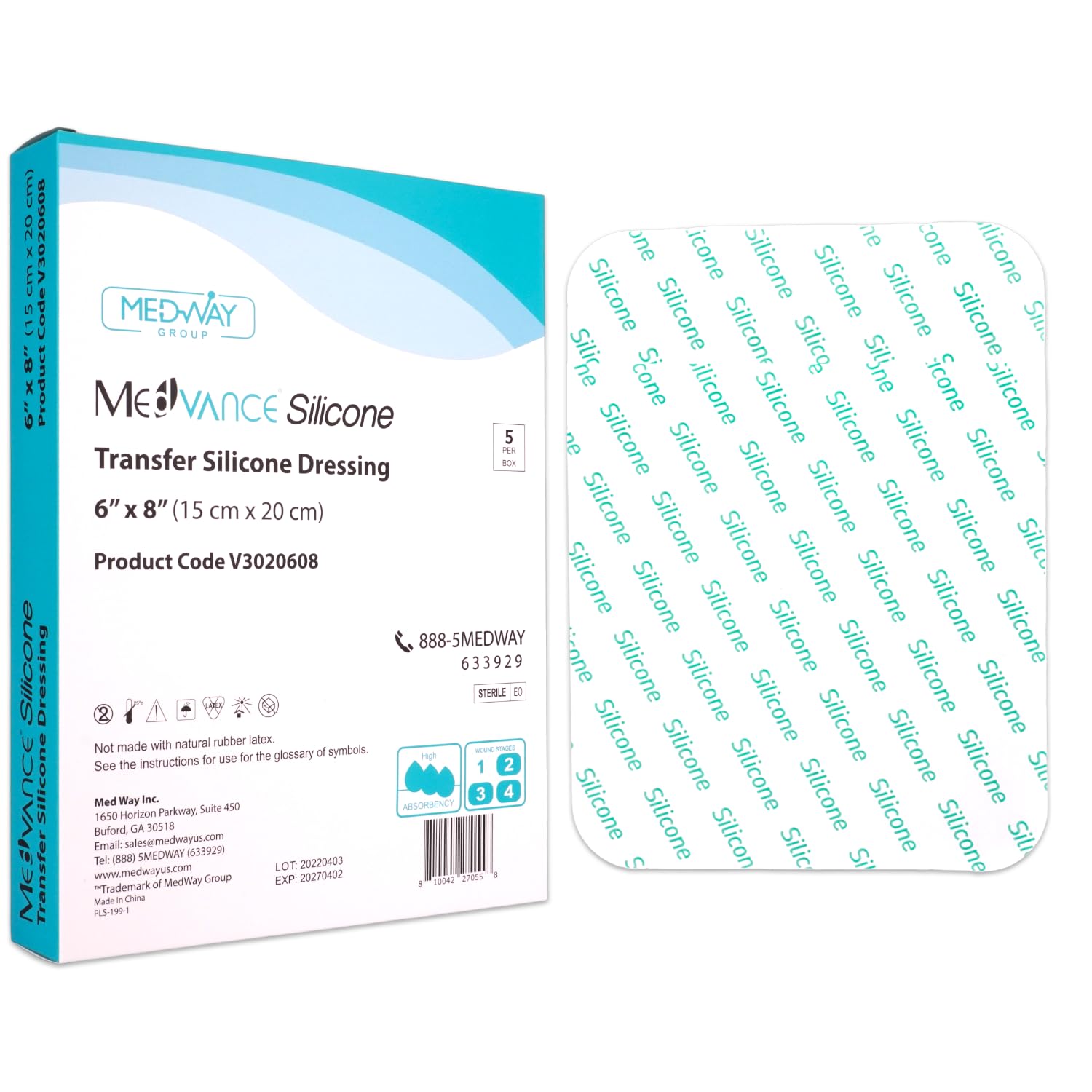 Medvance Absorbent Transfer Silicone Adhesive Wound Dressing - Waterproof, Sterile Wound Dressing - Easy-Apply & Breathable Bandages for Hard-to-Dress Wounds, 6 ''x8 '' (Box of 5)