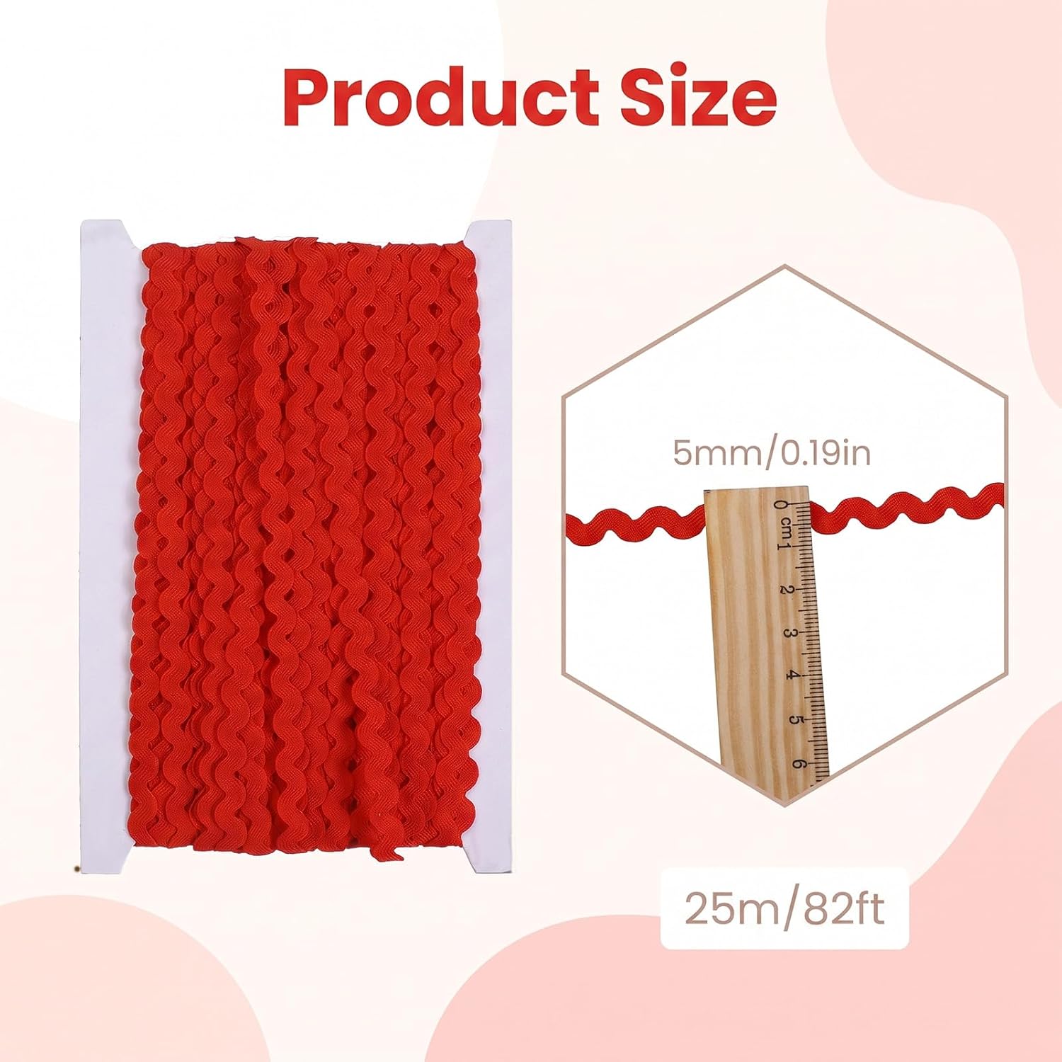 Rick Rack Trim for Sewing, 5 mm 27 Yards Red Wave RIC Rac Trim