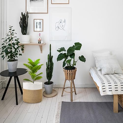 Miniatura 4 de Cesta decorativa tejida para macetas de interior, cesta de almacenamiento de cuerda de algodón con asa, cestas tejidas de yute para plantas de