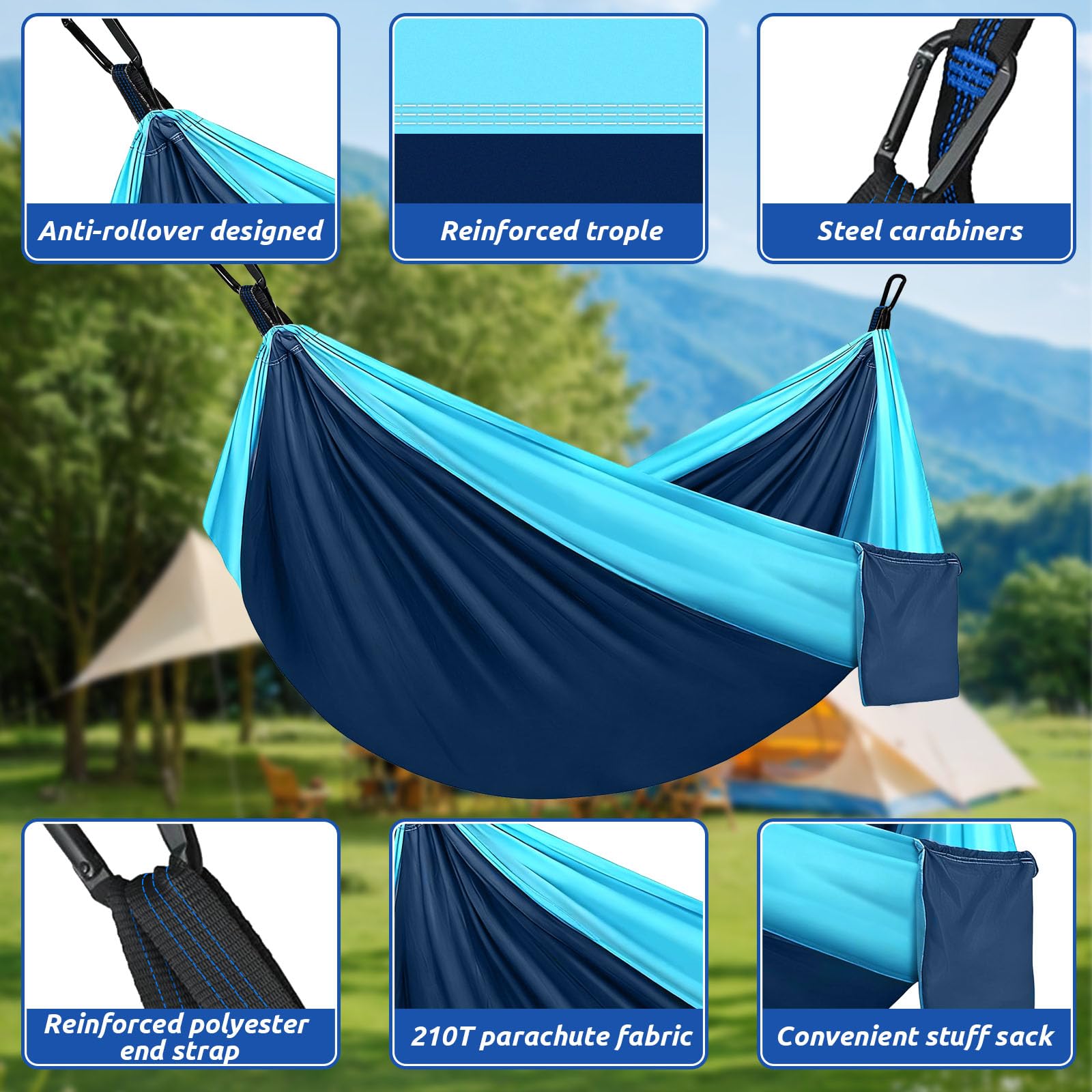 Hamaca de Camping, de Paracaídas con Dos Correas para Árboles, Hamacas de Viaje de Nylon Individuales o Dobles para Acampar, Mochilero y Senderismo