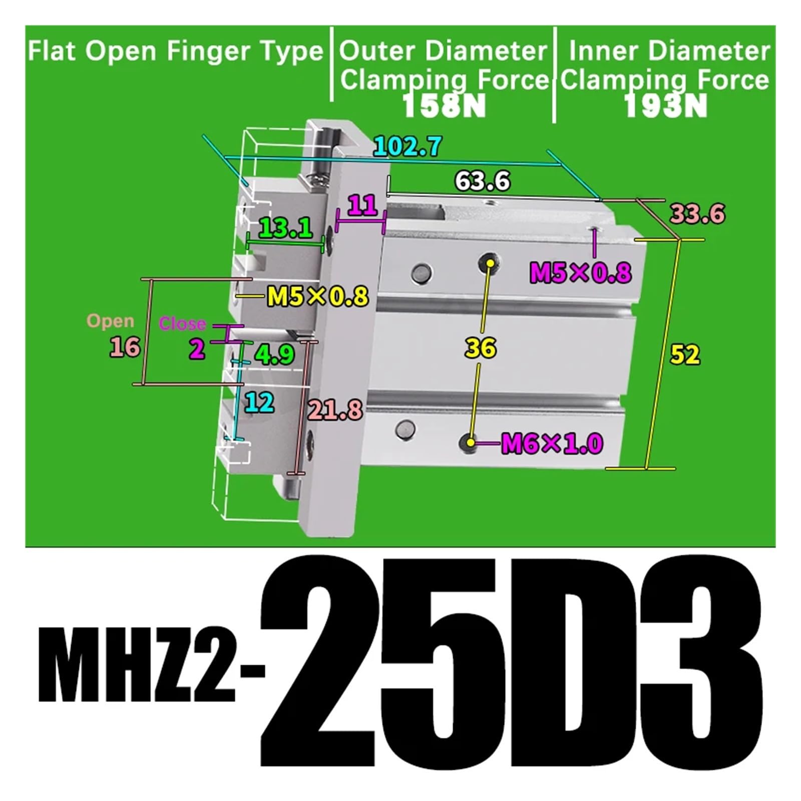 1 szt. MHZ2 Opona Palec Cylinder Równoległy Szczypce MHZ2-10/16/25/32/40D1/D2/D3 Aluminiowe zaciski z drutu bocznego(MHZ2-25D3)