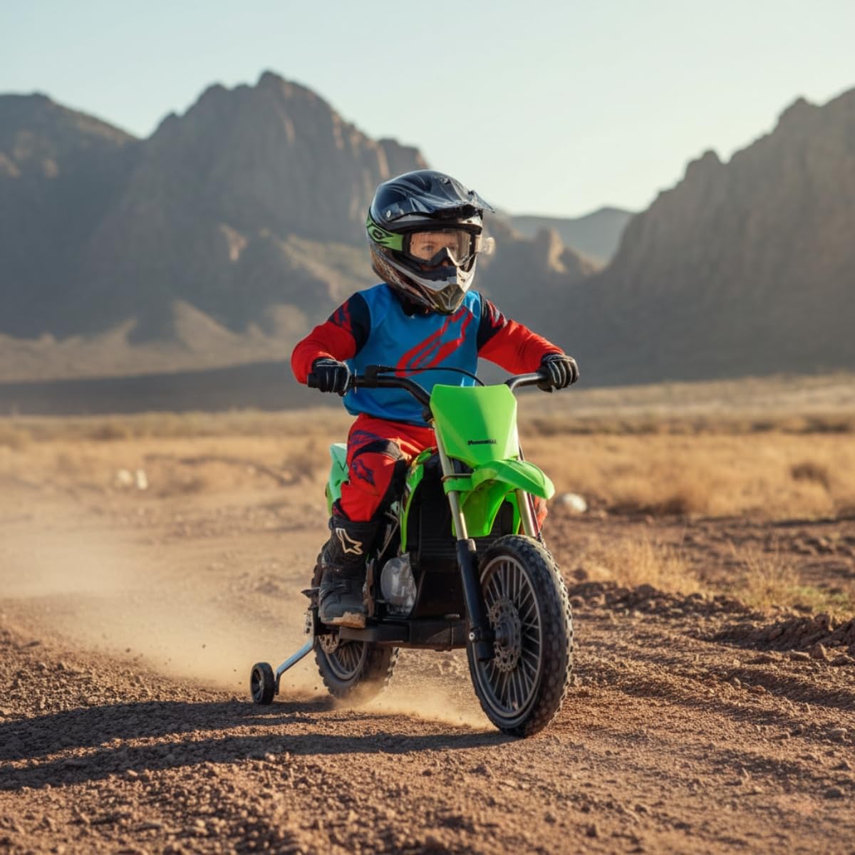 INJUSA - Moto Elettrica Kawasaki KX85, per Bambini +3 Anni, con Batteria 6V, Pedale Acceleratore, Ruote di Supporto, Freno Elettrico, Velocità 5 km/h, Verde