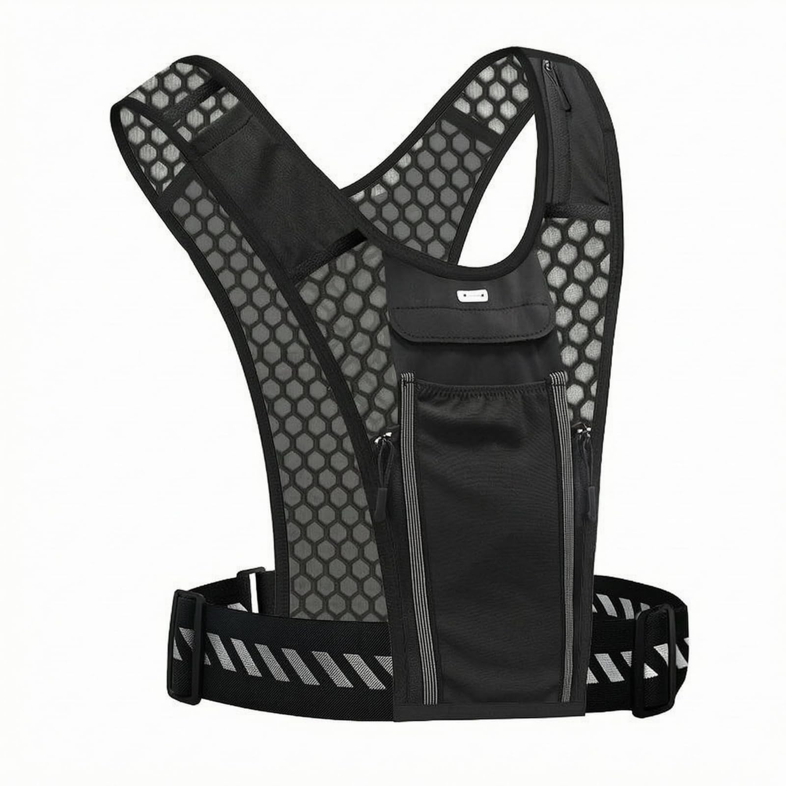 FABLOFT Breathable Mesh Running Backpack Hexagonal Pattern Running Chest Pack Adjustable Waist Strap Hydration Vest Backpack Zippered Compartment for Cycling, Black-picture-31