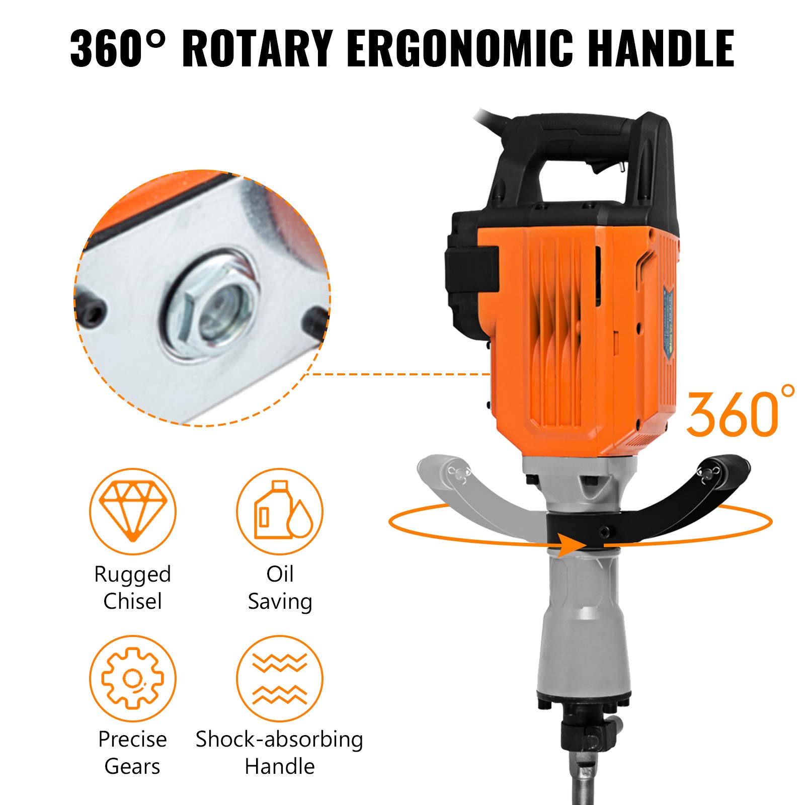 Mophorn 3600W Electric Demolition Hammer Heavy Duty Concrete Breaker