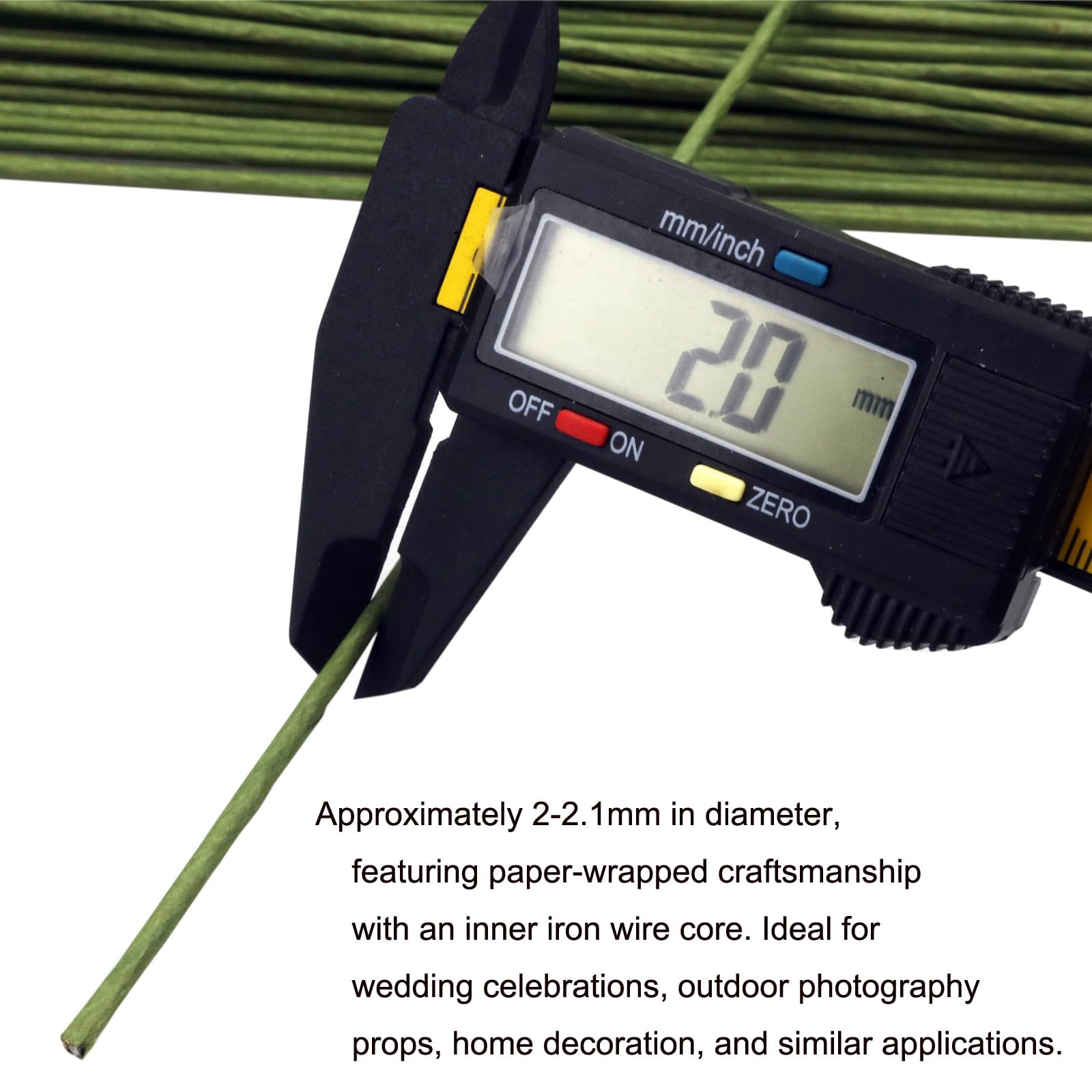 50 unidades de alambre floral de calibre 2, alambre envuelto en papel floral verde de 16 pulgadas/40 cm, tallos de floristería para suministros de arreglos florales, manualidades, ramos, tallos de
