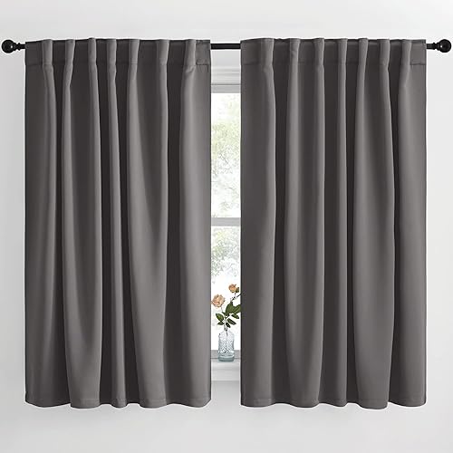 NICETOWN Paneles de cortinas opacas para ventana, color gris, 62 x 63 pulgadas, 2 piezas, cortinas opacas aislantes para oscurecer la habitación,