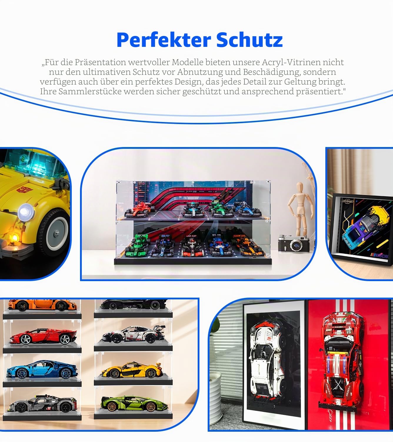 Acryl Schaukasten kompatibel mit Ultimate Formula 1 Collector's Pack Rennwagen-Sammlungen Rahmen 77242-77251, 51x24x26cm Acrylvitrine für Geeignet Wohnzimmer/Büro (Modelle Nicht enthalten