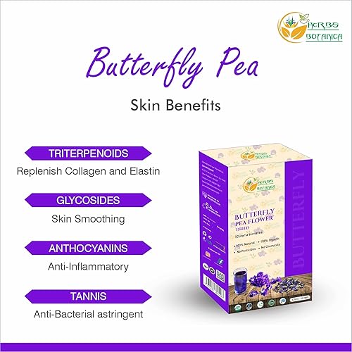 Miniatura 2 de Herbs Botanica Flores secas de guisantes de mariposa para té, té de hierbas premium, 100% flor de Clitoria Ternatea, no tóxica, vegana, sin cafeína,