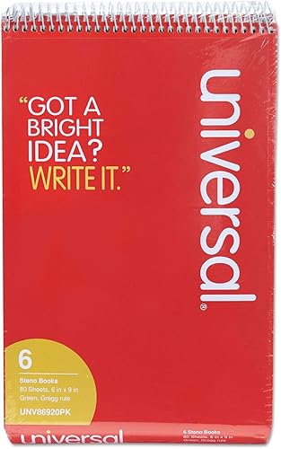 Universal Steno Books, Gregg Rule, 6 x 9, verde, 80 hojas, cubierta roja, 12 blocs por paquete