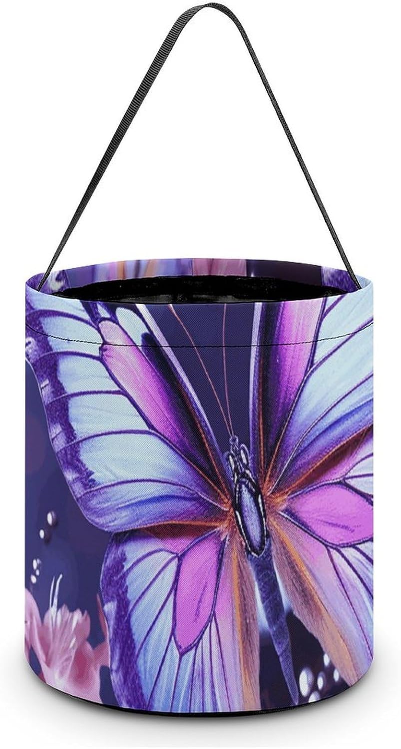 Reusable Purple Butterfly Halloween Candy Basket with Handle