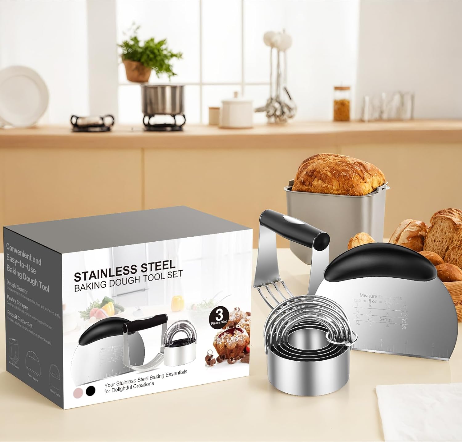 Pastry Cutter Biscuit Cutter Dough Cutters, Stainless Steel Butter Pastry Cutter Tool, Pastry Blender Baking Dough Tools, Round Biscuit Cutters, Sturdy & Long-Lasting, Gift Package (3 Pcs/Set) - Image 7