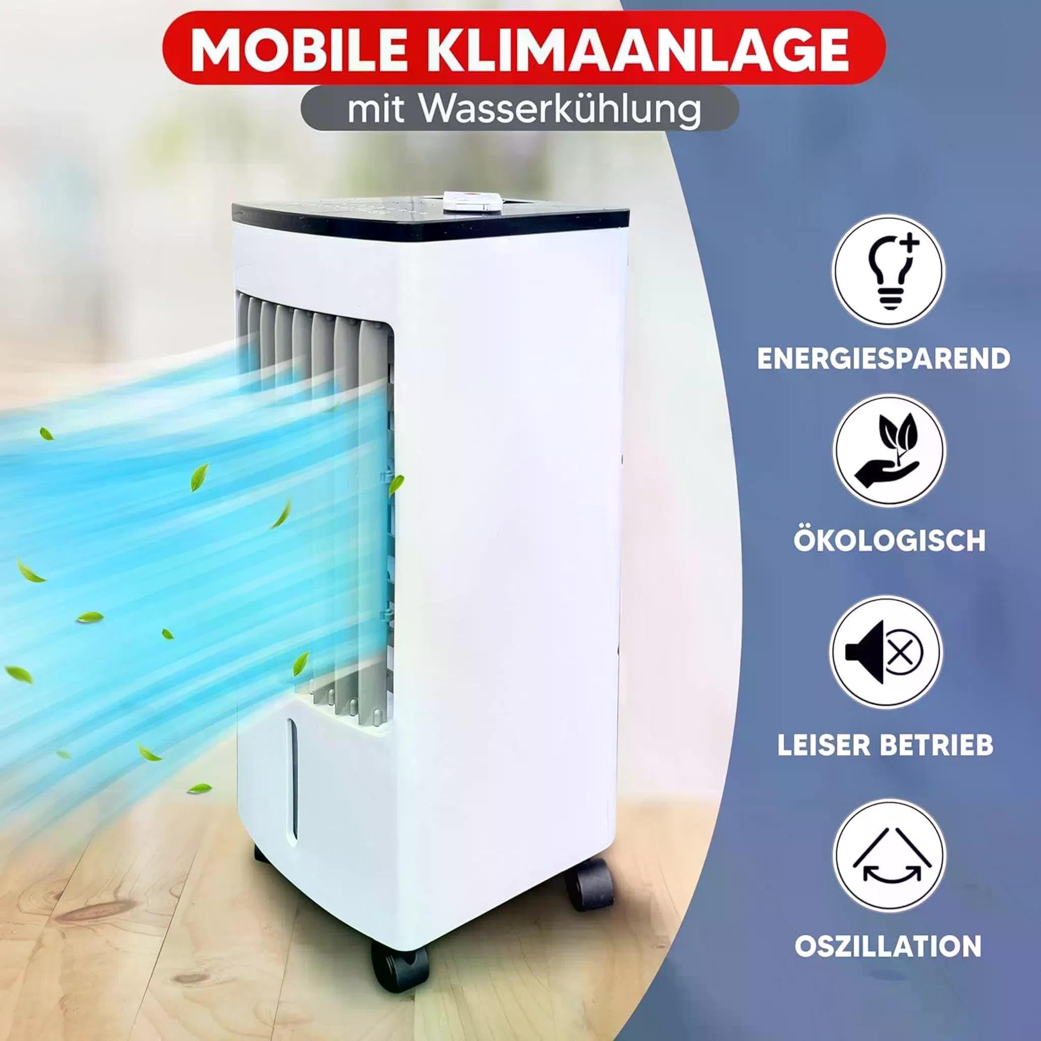JUNG LIFEAIR Mobile Klimaanlage ohne Abluftschlauch, 3in1 Klimagerät mobil Luftreiniger Luftbefeuchter Wasserkühlung, bis 20 m², 15,5 Std Timer | Luftreiniger Luftbefeuchter Wasserkühlung, bis 20 m², 15,5 Std Timer