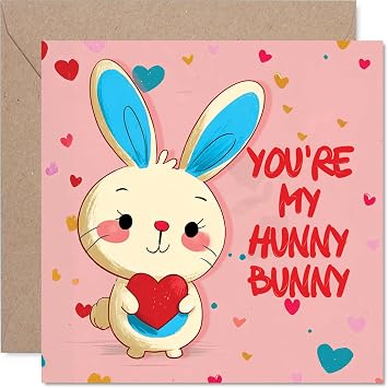 Stuff4 Cute Anniversary Card - Hunny Bunny - Romantic Happy Anniversary Card for Women Men, 5.7 Inch Sweet I Love You Anniversaries Greeting Cards