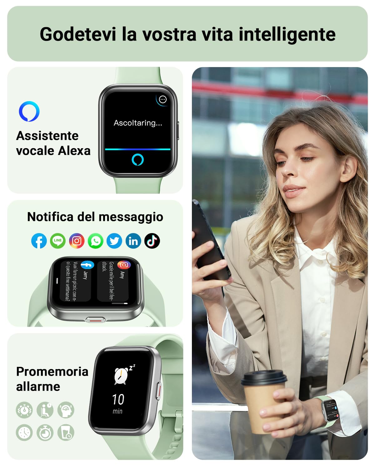 Tensky Orologio Smartwatch Uomo Donna 1,8" Smart Watch con Rispondi/Fai Chiamate, Alexa Integrata, 110+ Sport, Contapassi Monitoraggio Sonno SpO2 Frequenza Cardiaca, Impermeabile IP68, per Android iOS