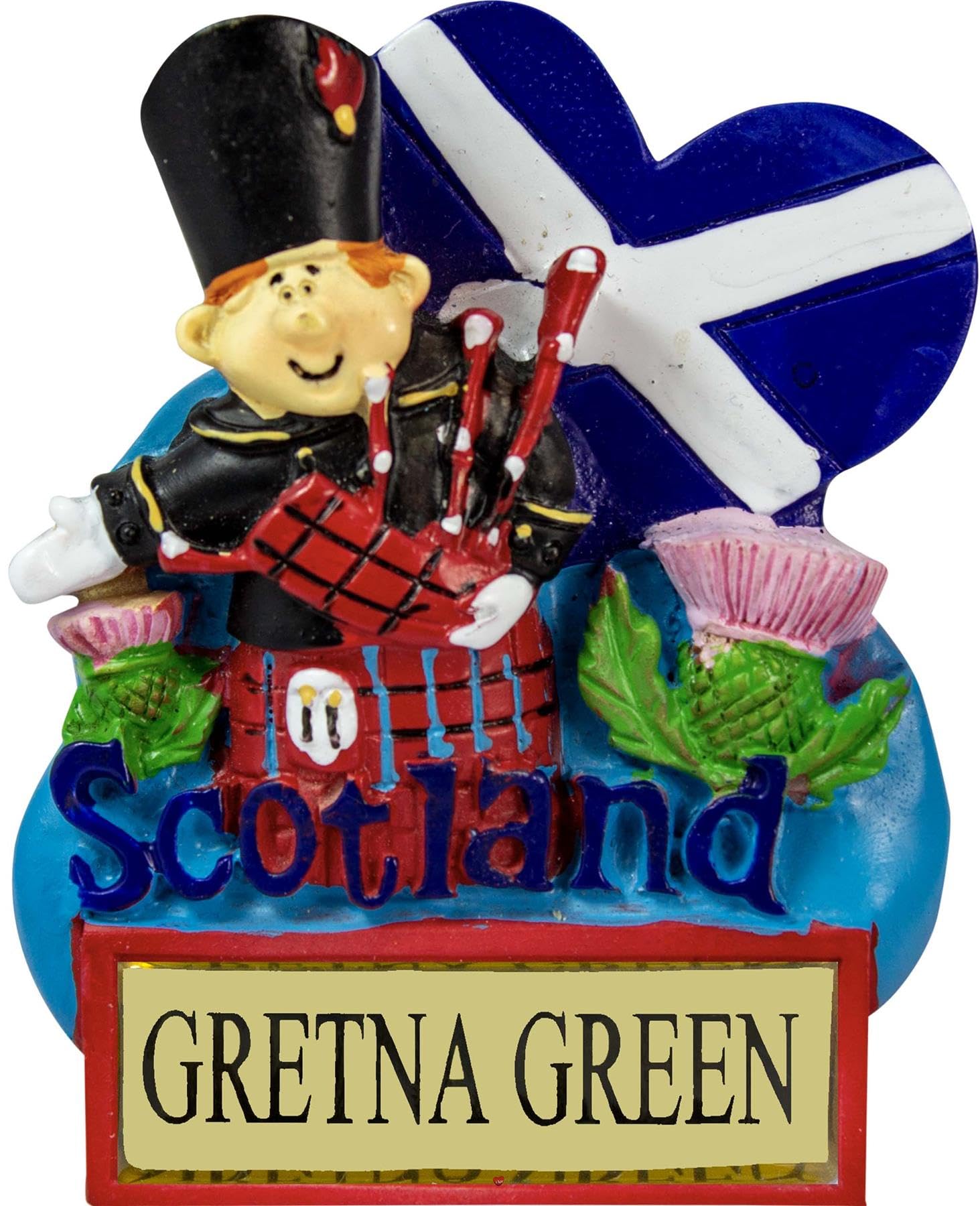 I Luv Ltd Gretna Green Fridge Magnet - Highland Piper In Traditional Dress, Scotland Flag Saltire Heart, Scottish Gifts