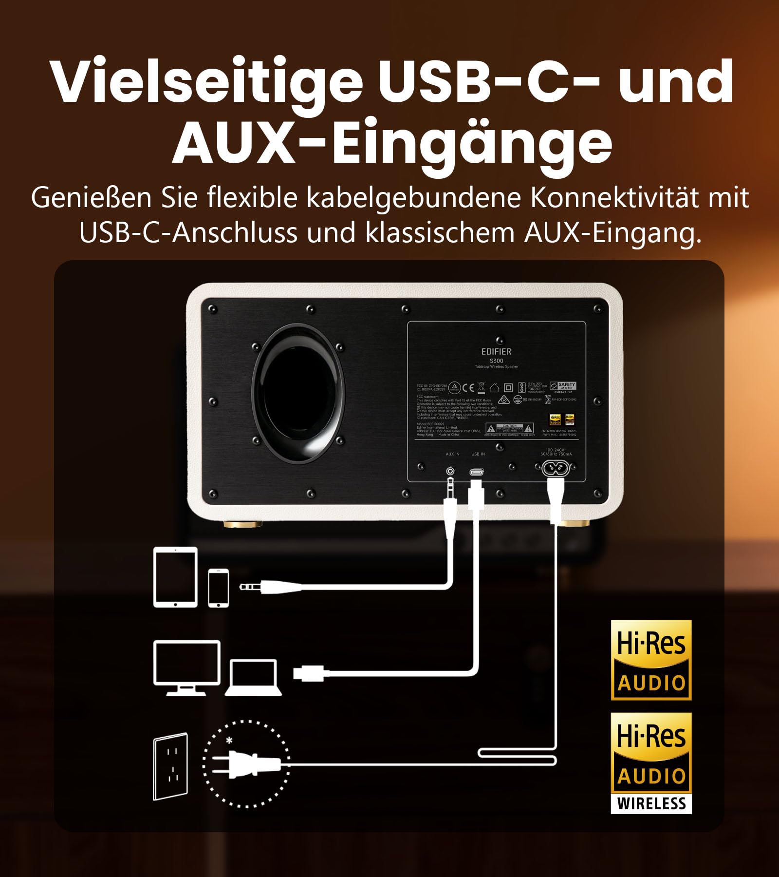 Edifier S300 Kabelloser Hi-Fi Tischlautsprecher mit AirPlay 2 & 80W RMS, Schwarzes Walnussholz