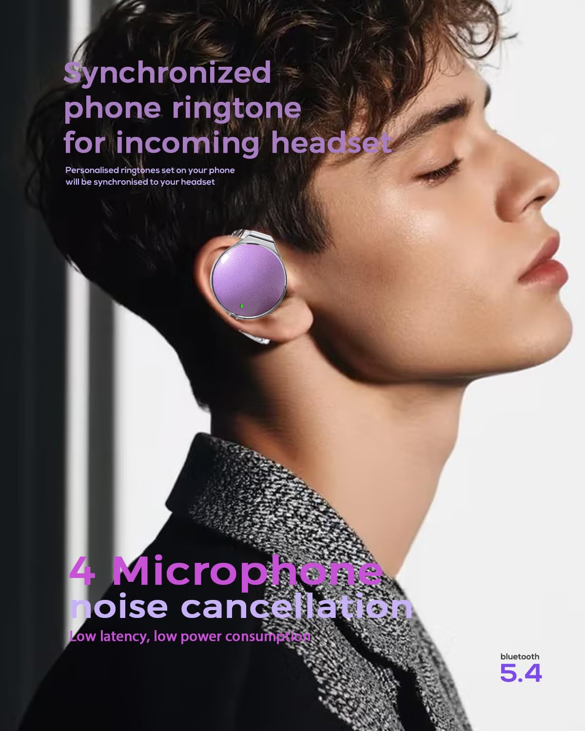 Micool Sport On-Ear Kopfhörer Bluetooth 5.4, Offene Ohrhörer mit Geräuschunterdrückung, Wasserdicht für Fitness & Laufen, 4 Mikrofone, Lange Akkulaufzeit für Outdoor-Aktivitäten (Fliederlila)
