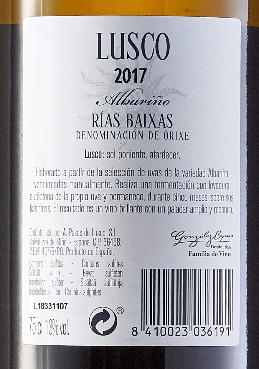 Lusco Albariño - Vino Blanco D.O. Rías Baixas - 3 botellas de 750 ml - Total: 2250 ml