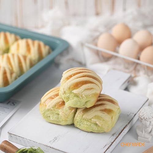 Miniatura 4 de CHEFMADE Bandeja para hornear, sartén antiadherente para lasaña de 13 pulgadas, utensilios para hornear profundos para horno (verde)