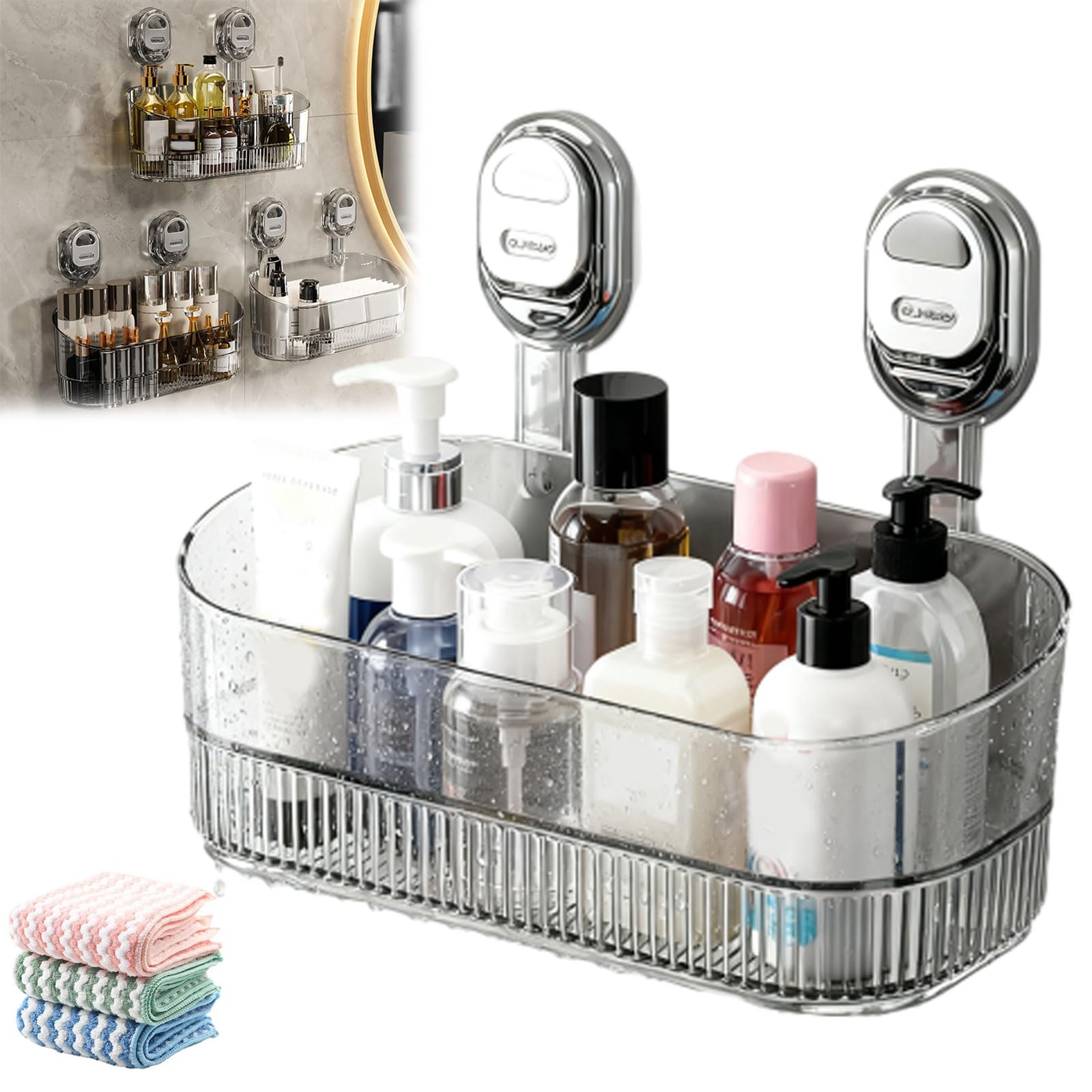 Yrcasu No-Drill Bathroom Drain Rack Bathroom Suction Storage Box Large Capacity Strong Load-Bearing Shower Caddy Suction Cup Wall