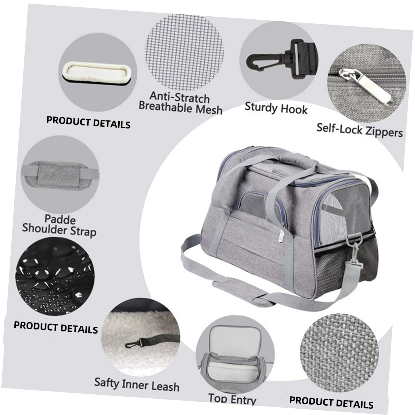 BESTonZON Transportín Portátil para Mascotas Bolsa Transpirable para Perros y Gatos para y Senderismo Material Oxford Resistente y Color Gris