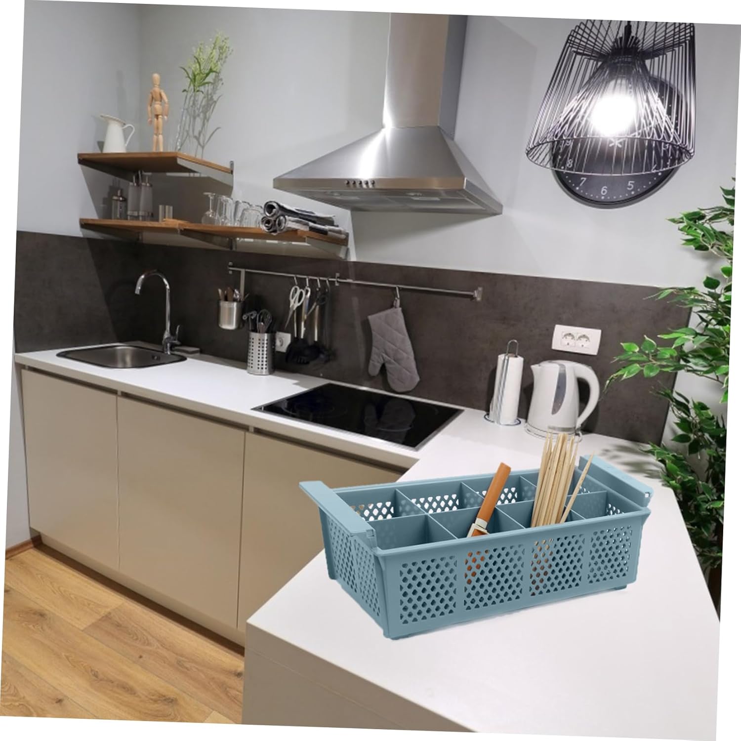 Gadpiparty 8grid Utensil Basket Silverware Drainer Dishwasher Cutlery Storage Box for Kitchen