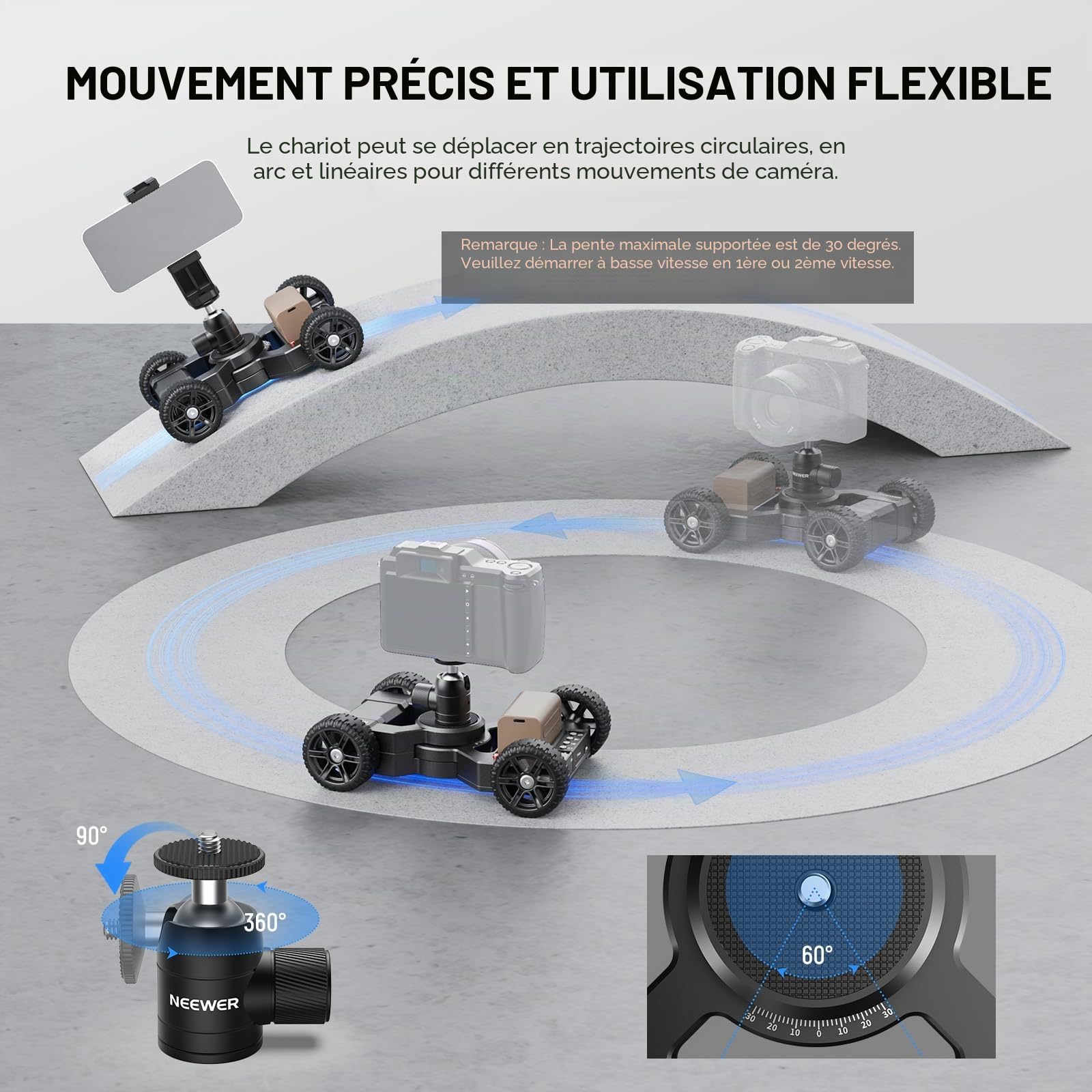 NEEWER Slider Dolly Motorisé pour Caméra DL400 Amélioré avec Contrôle App,Double Puissant Moteur Ultra Silencieux,5h Durée,Compatible avec GoPro iPhone Android Samsung SmartphoneDSLR Caméra Camcorder