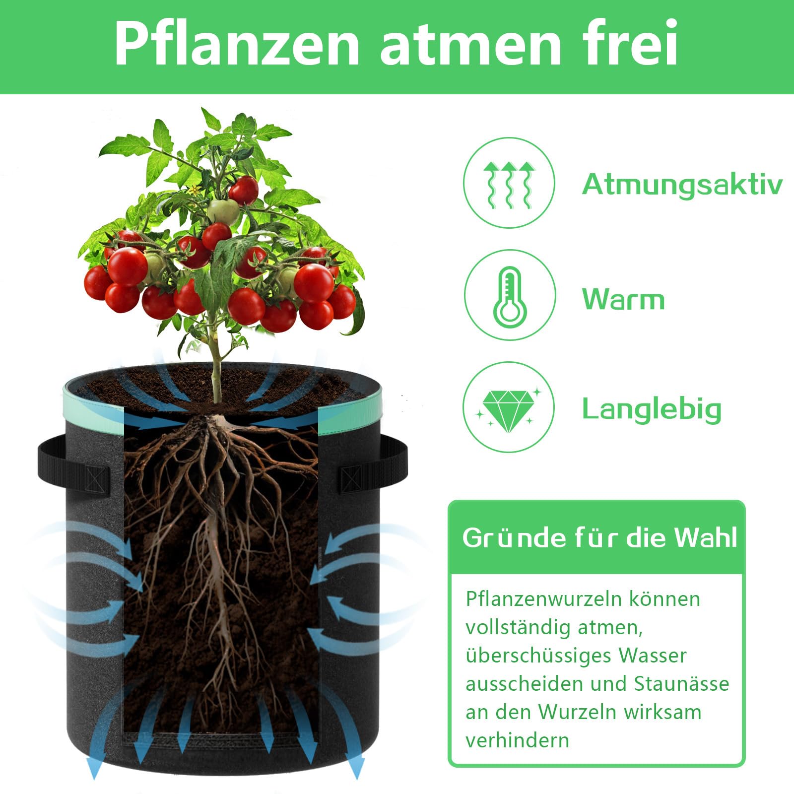 Kartoffel Pflanzsack: Pflanzsäcke mit Griffen und Sichtfenster Kartoffelsack zum Pflanzen für Tomaten und Pflanzen (nero, 13 galloni)