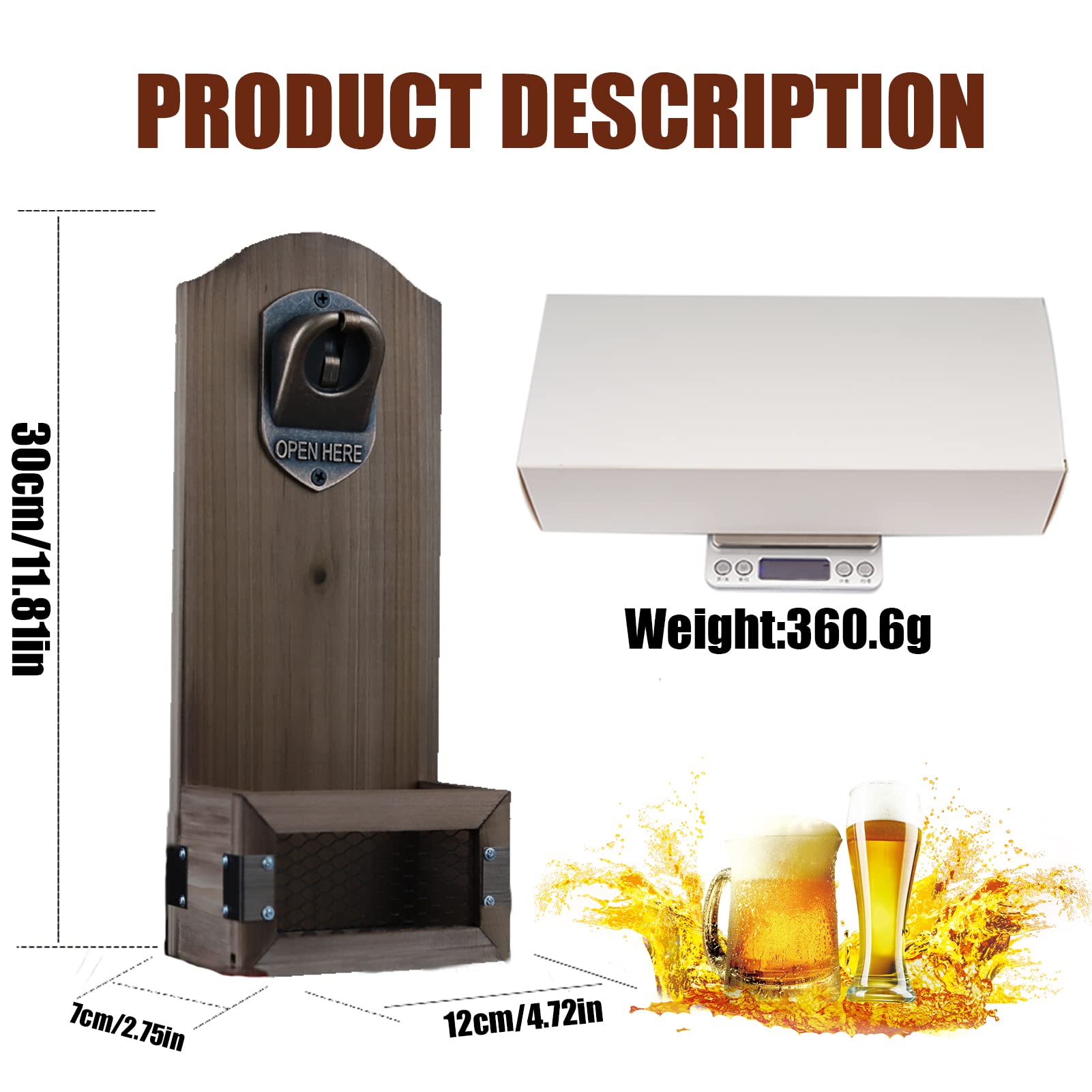 ZONSUSE Abridor Cerveza Pared, Abrebotellas con Colector de Tapones, Regalos Originales