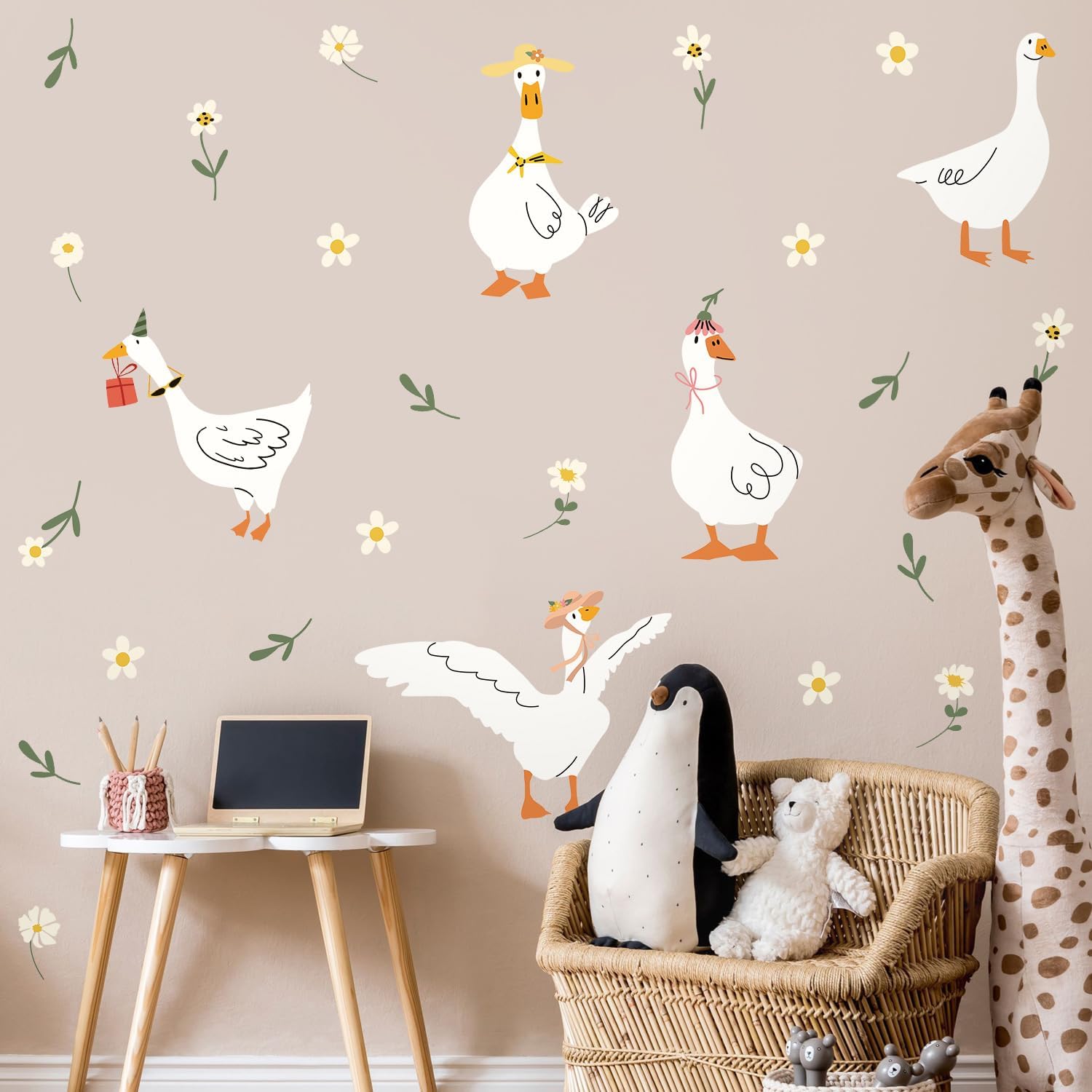 Goose Wall Stickers Watercolor Geese Wall Decals Goose Birthday Decorations Peel and Stick Boho Nursery Wall Decorations Cute Duck Stickers for Crafts Kids Bedroom Baby Room Home Decor (Cute)