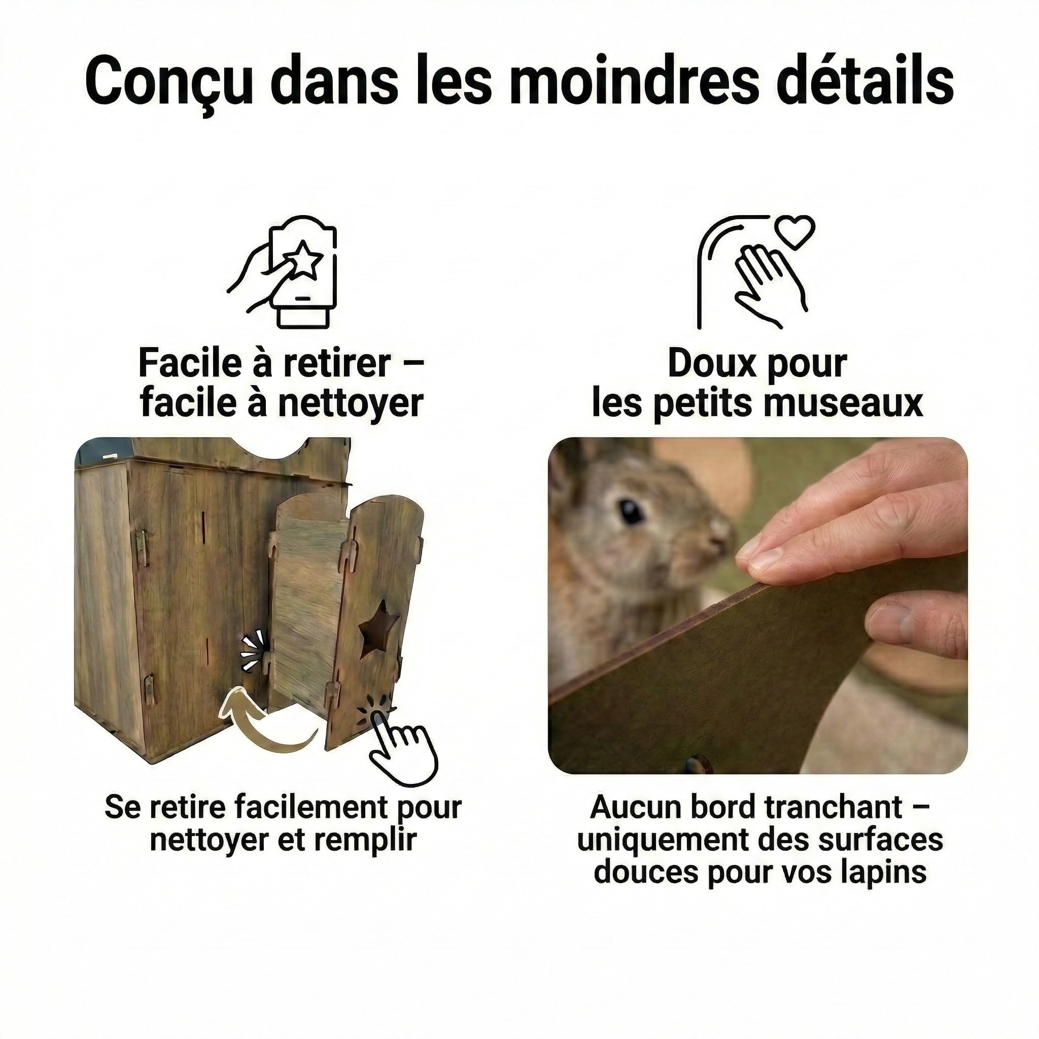 Maison Lapin Intérieur XL Naturel Anthrazit | Enclos pour Cochon d'Inde & Cobaye | Clapier 2 Étages avec Mangeoire & Balcon
