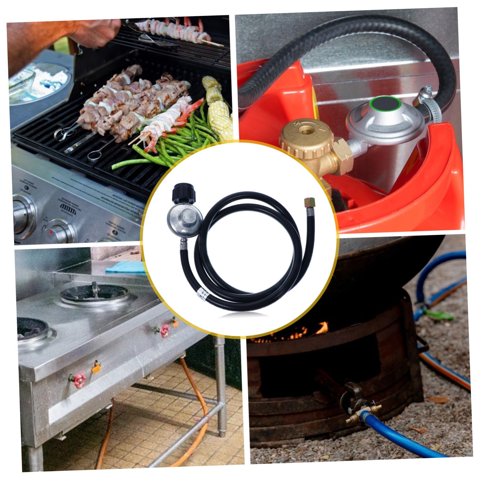 Valvola di Bassa Pressione per Barbecue con Tubo 1, 5m in Ottone Nero