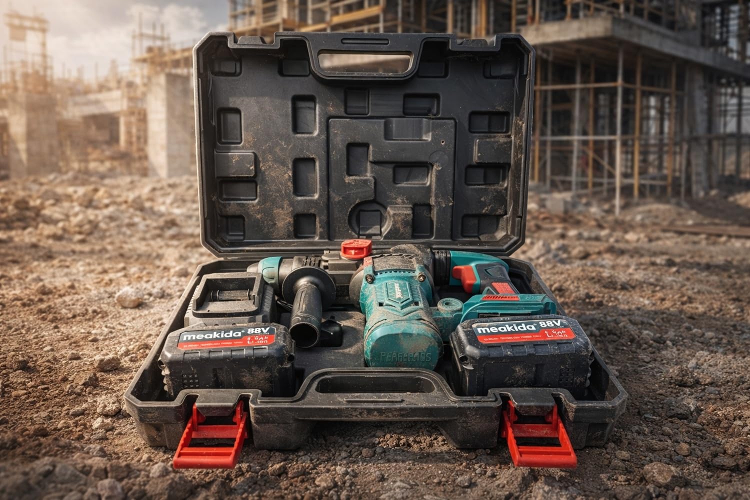 Trapano Martello Demolitore a Batteria 88V SDS PLUS con 2 Batterie 6Ah – Motore Brushless 3.2J, 5200 BPM, Perforatore per Perforazione su Cemento e Muratura