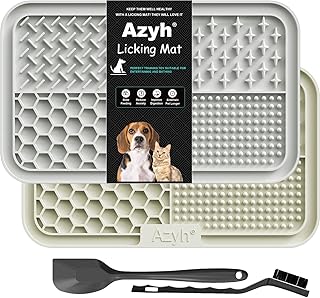 Licking Mat for Dogs & Cats 2 Pack, Slow Feeder Lick Pat for Large Dogs and Puppies, Anxiety Relief Dog Toys Feeding Mat for Butter Yogurt Peanut, Pets Bathing Grooming Training Mat (9.9'' × 6'')