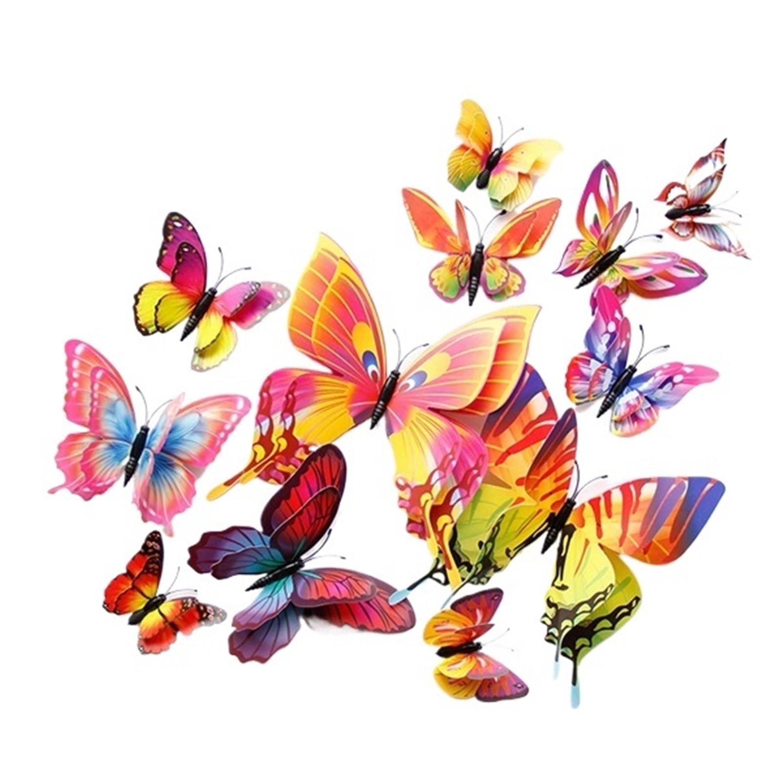 12Pcs Mixed Color Double Layer Butterfly 3D Wall Sticker for Wedding Decoration Magnet Butterflies Fridge Decals Home Room Decor(Color02)