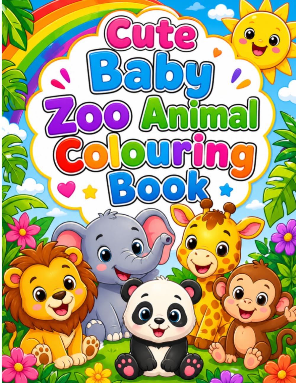 Cute Baby Zoo Animals Coloring Book for Kids Ages 2-6: 30 Simple Bold & Easy Large Print Coloring Pages for Toddlers, Preschool, Kindergarten Girls & Boys