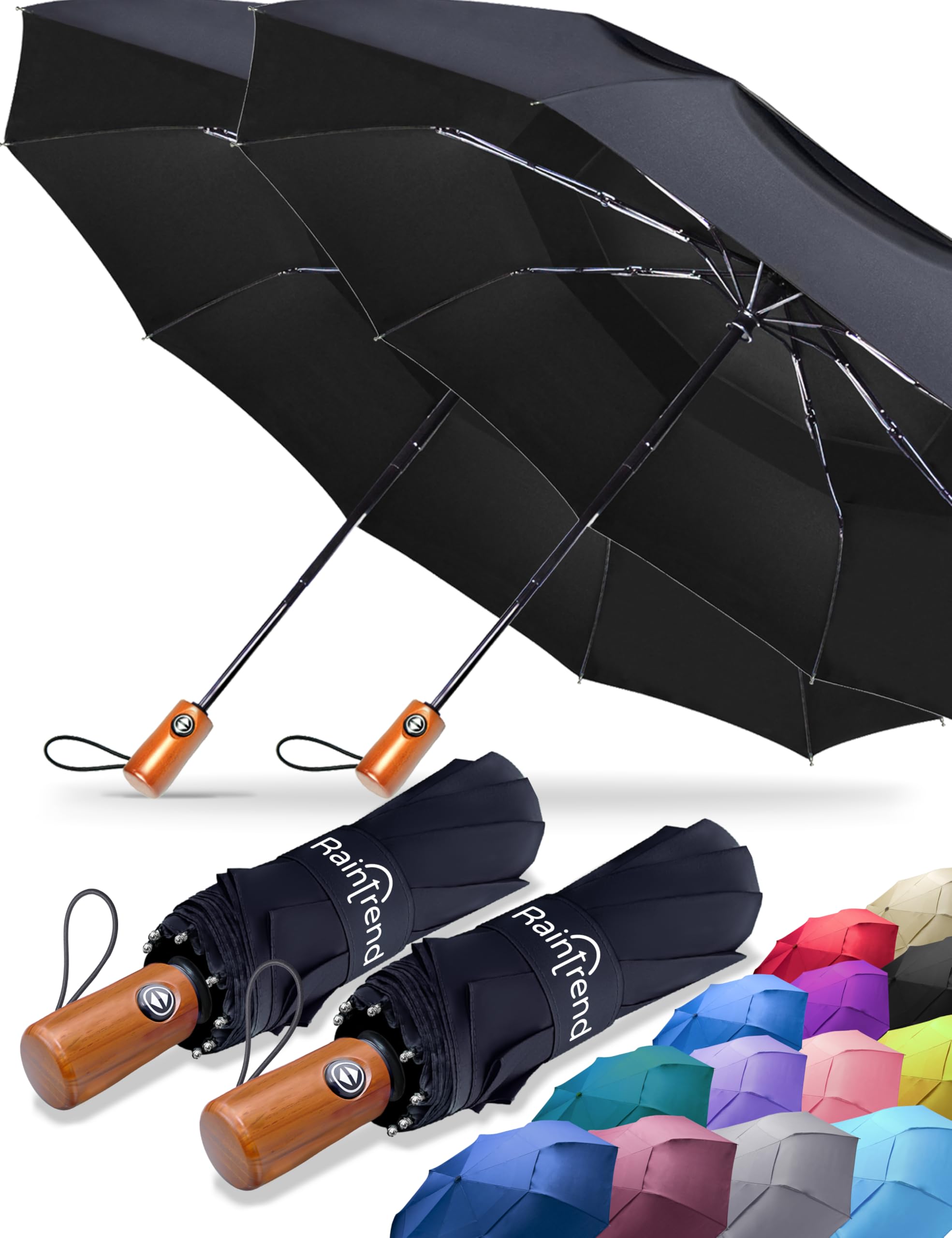 Premium Umbrella Windproof Travel Umbrellas for Rain - Compact Small Portable Folding Automatic Strong Wind Resistant Large Double Canopy - Womens Mens Umbrella for Backpack Car Purse