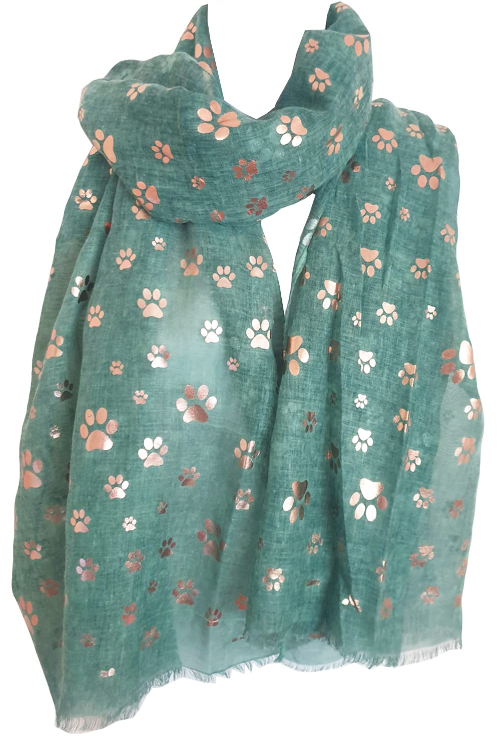 Glamlondon Women's Green Paw Print Scarf Metallic Foil Animal Cats Dogs Paws Glitter Wraps Shawl Scarves (Green)