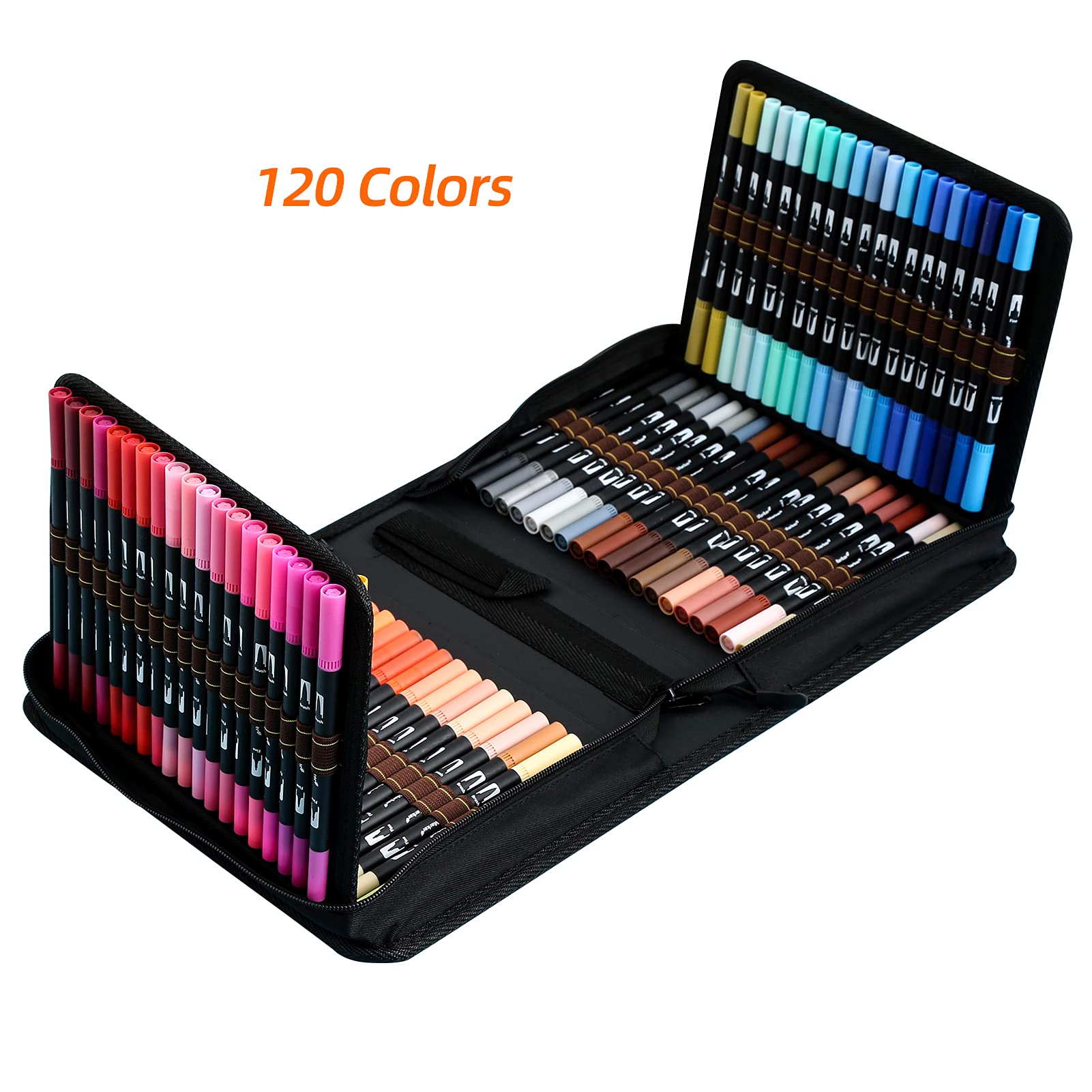 Cocoarm Pinselstifte mit Zwei Spitzen, 120 Farben, Pinselmarker mit Pinsel und Feinen Spitzen 0,4 Mm und 1 Bis 2 Mm Zum Ausmalen, Kalligraphie, Journaling, Zeichnen, Schreiben für Erwachsene,