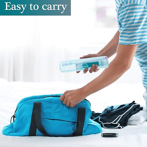 Miniatura 7 de Paquete de 2 soportes para cepillos de dientes, color azul transparente, estuche de viaje para cepillos de dientes, tamaño de viaje, soporte de