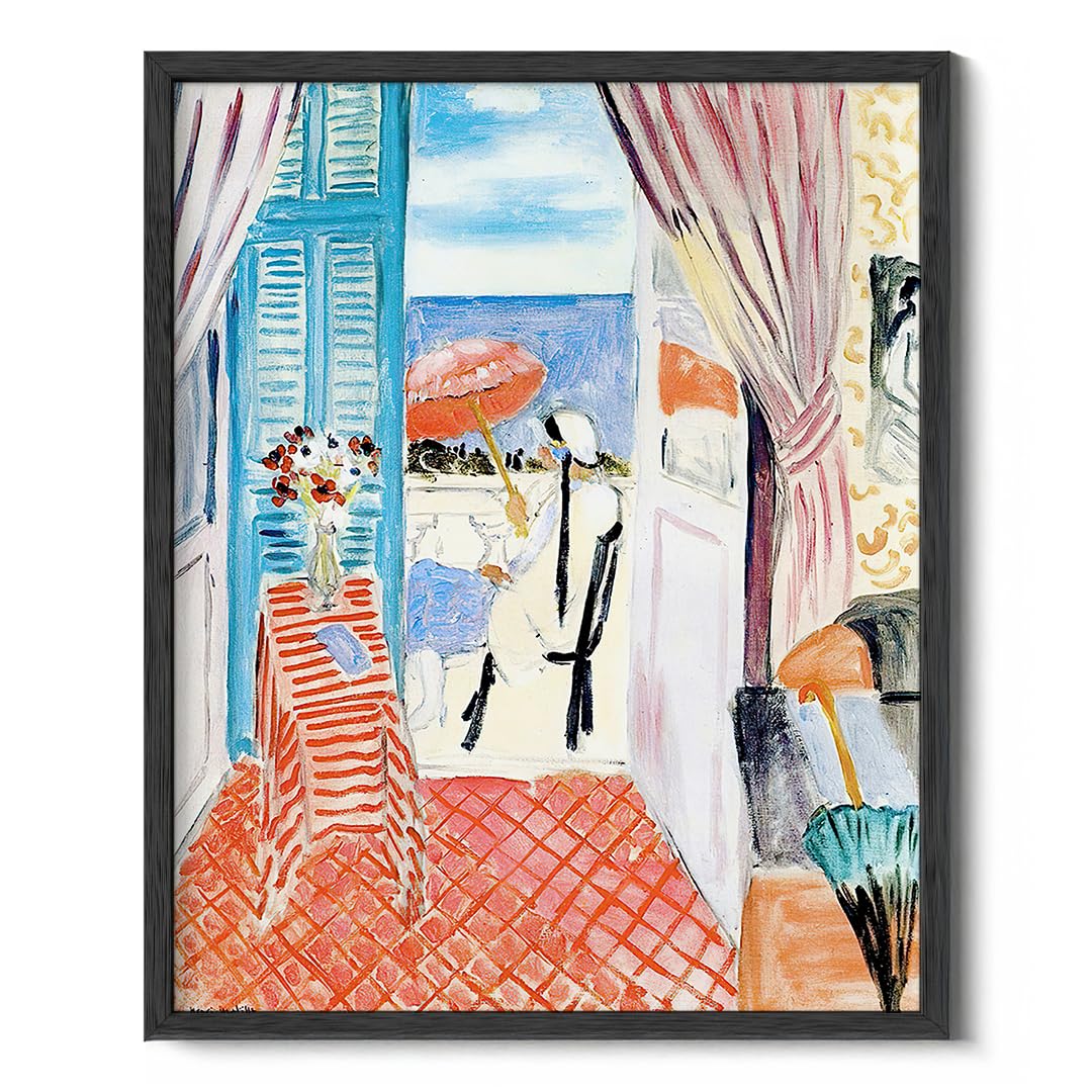 Wallbuddy Henri Matisse Art Print | Woman with a Red Umbrella Iconic French Modern Decor | Famous Painting Reproduction Wall Art for Home, Office, or Studio | Black Frame - 12x16 Inches