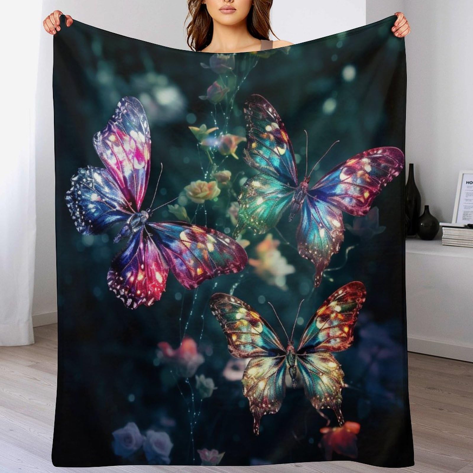 Couverture de lit papillon en flanelle 180x200 cm pour grand canapé